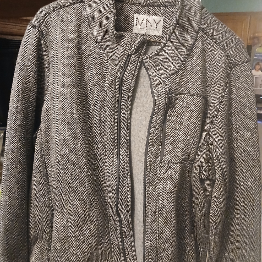 Andrew Marc Men’s Gray Herringbone Zip-Up Sweater Jacket #1